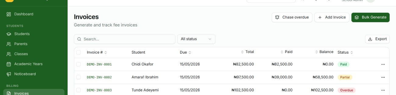 Invoice list