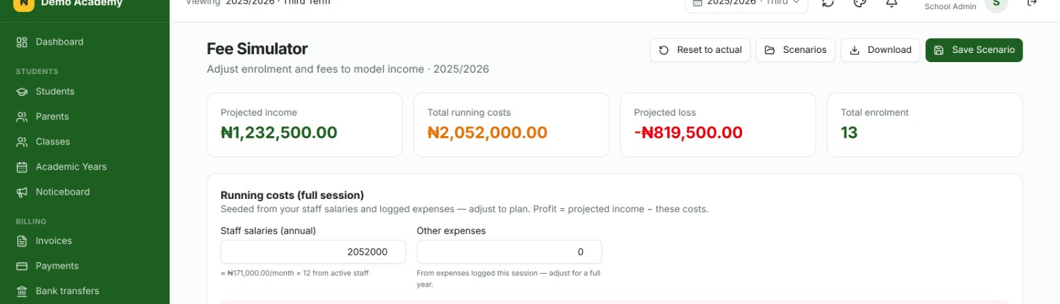 Fee simulation for the coming term